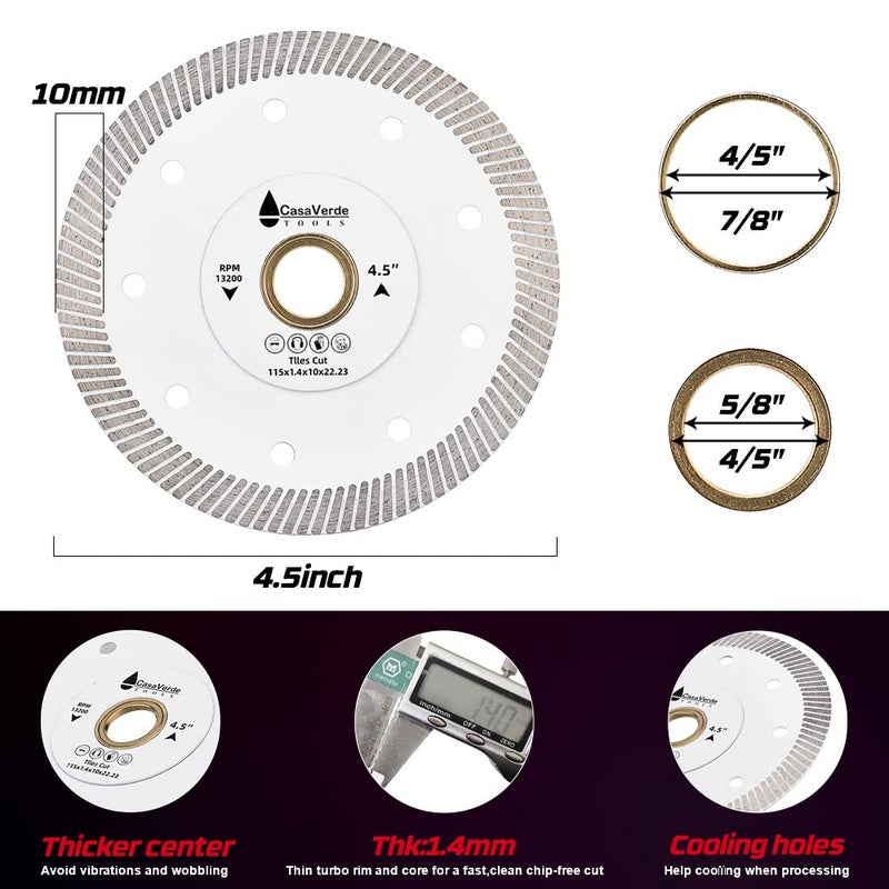 Casaverde 2pc/Lot 4.5" Super Thin Porcelain Tile Blade Diamond Saw Blades for Marble and Tiles - Image 4